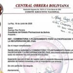 Gobierno convoca a la COB al diálogo este miércoles tras conminatoria de pacificación