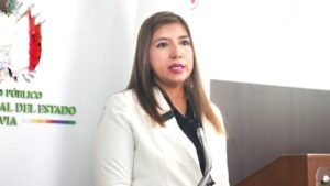 La fiscal Superior en Razón de Género, Alejandra Rocha Villarroel, durante la conferencia de prensa. FISCALÍA