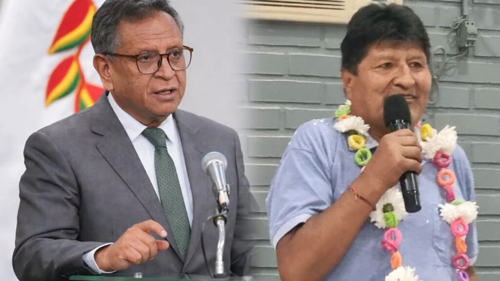 El ministro de Gobierno, Marco Antonio Oviedo y el expresidente Evo Morales.